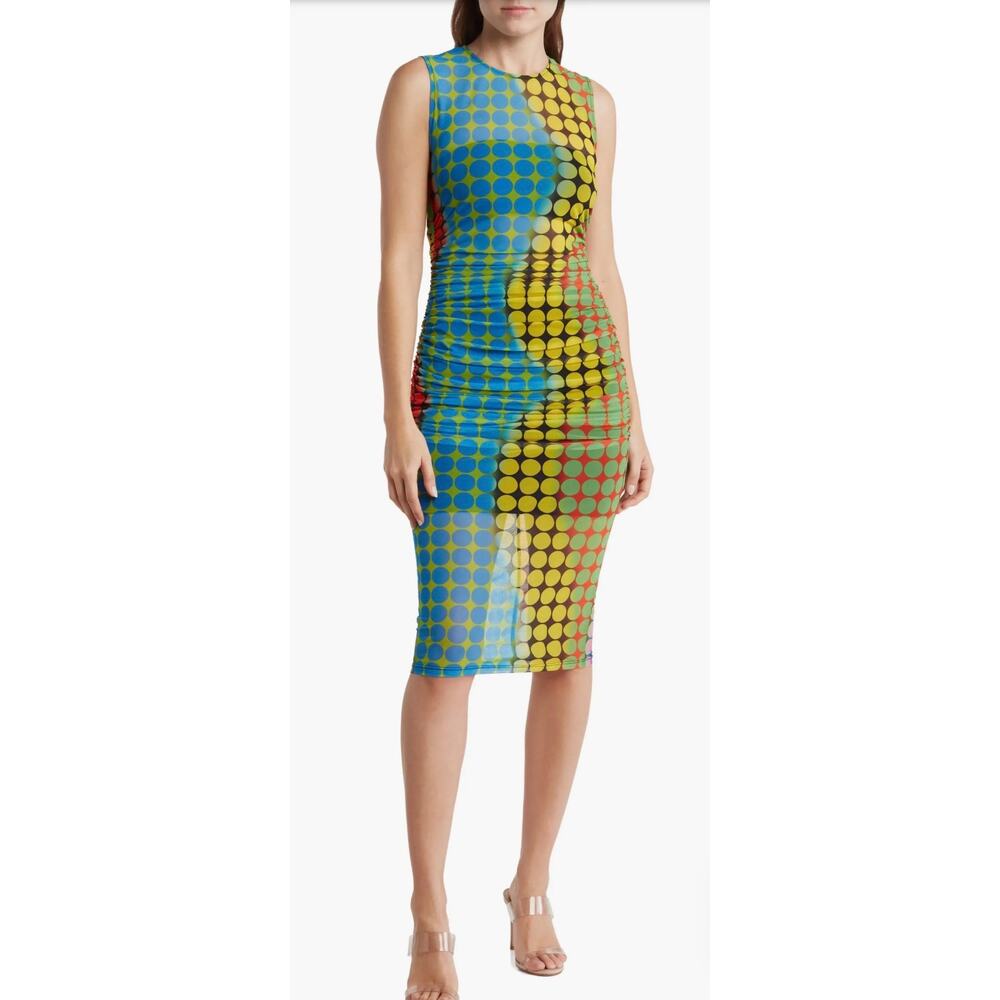 Black Halo Namir Ruched Mesh Bodycon Dress SZ SM